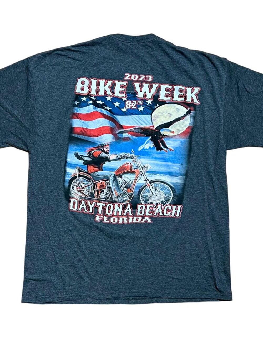 Bike Week Daytona Beach 2023 Ocean Motorcycle Eagle Graphic T-Shirt, Men's XL